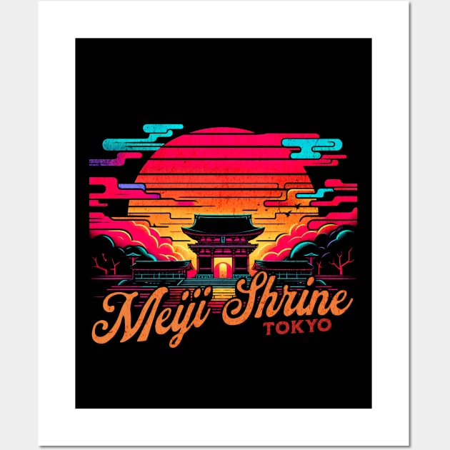 Meiji Shrine Tokyo Sunset Graffiti Design Wall Art by Miami Neon Designs